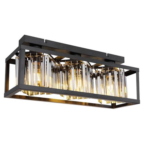 Deckenleuchte, schwarz, Glaskristall rauch, L 51 cm
