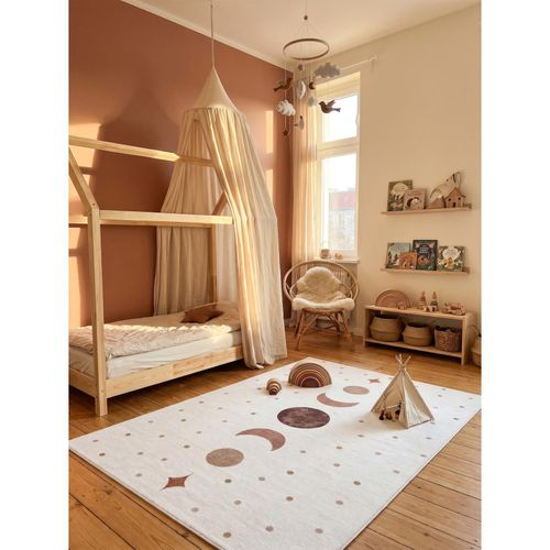 Kinderteppich Mondphasen Creme 80x150 cm Waschbar