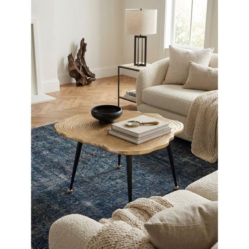 Couchtisch rund 64x64 cm – Aluminium in Gold mit Baumscheiben-Optik