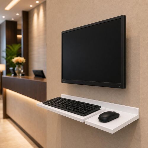 Tastaturhalterung / Tastatur Wandhalter mit Mausablage / weiß für Lobby, Praxis, Werkstatt