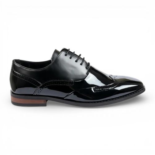 Zwarte herenschoenen van lakleer met vleugelneus (PV-model)