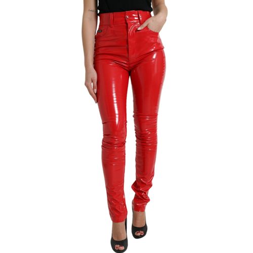 Hoge Taille Vinyl Broek Rood