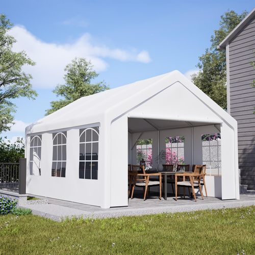 4x5m Partyzelt Festzelt Pavillon Carport Gartenzelt Garagenzelt Unterstand Lagerzelt mit Fenstern Bierzelt weiß Wasserdicht UV Schutz Festzelt