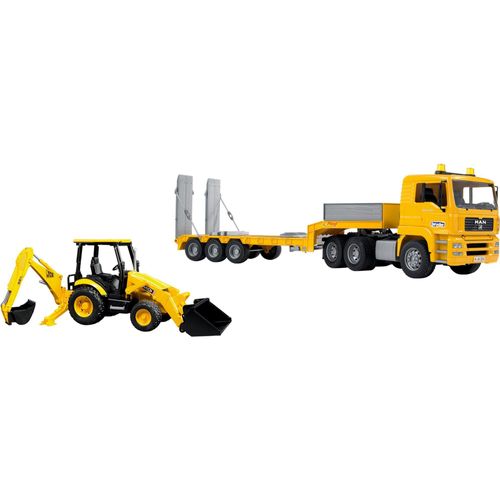 bruder MAN TGA Tieflader mit JCB MIDI Baggerlader, Modellfahrzeug