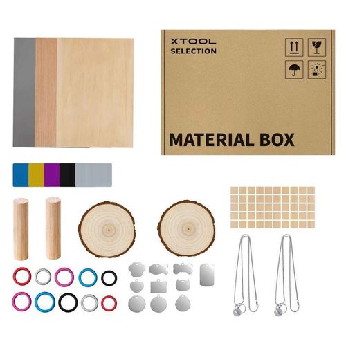 xTool Lasermaterialpaket mit 10 Materialarten für Lasergeräte: Metall, Holz, Gummi, Silikon