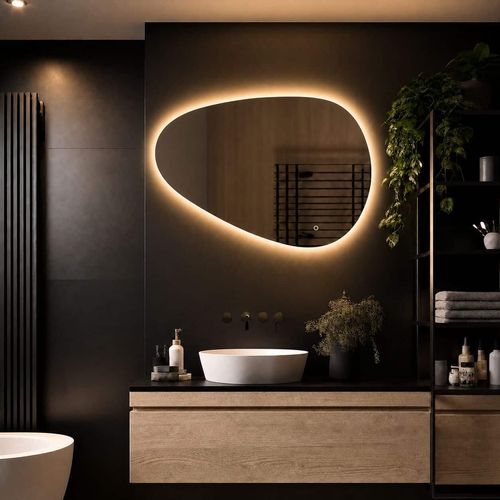 LoXa Badspiegel Venus 90×60 cm – organische Form, LED-Rand, dimmbar, CCT, Antibeschlag, Touch