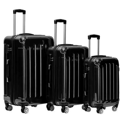 3er Kofferset Hartschalen-Koffer Reisekoffer Trolley Rollkoffer Set Reisekofferset (Schwarz)