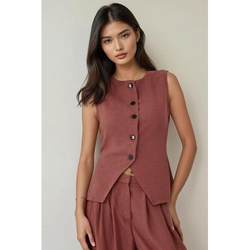 Aangepaste Textuur Crew Neck Vest met Knopen