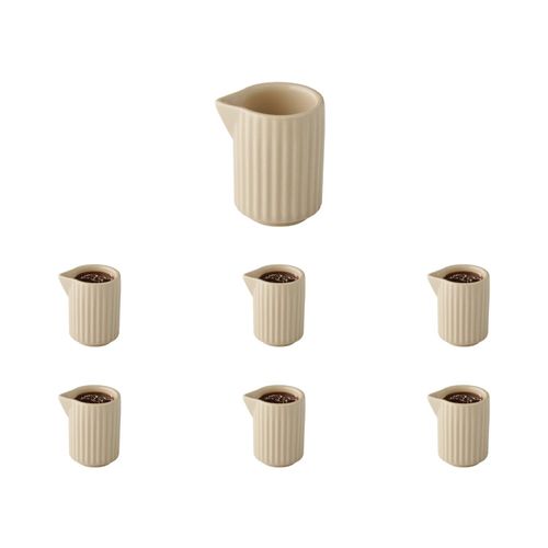 Milchkännchen APS "THE GRID, 6 Stück", sand, B:4,5cm H:4,5cm, Porzellan, Kannen, 40 ml Porzellan