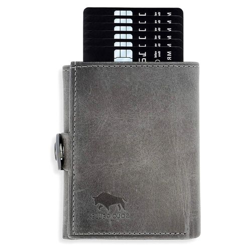 NEU: ® Slim Wallet mit Münzfach [12 Karten] Slimwallet Riva [RFID-Schutz] Kartenetui mit Münzfach [Leder] Smart Wallet für Männer und Damen (Steingrau)