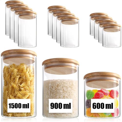 com-four® 12-teiliges Vorratsdosen-Set aus Borosilikatglas mit Bambus-Deckel