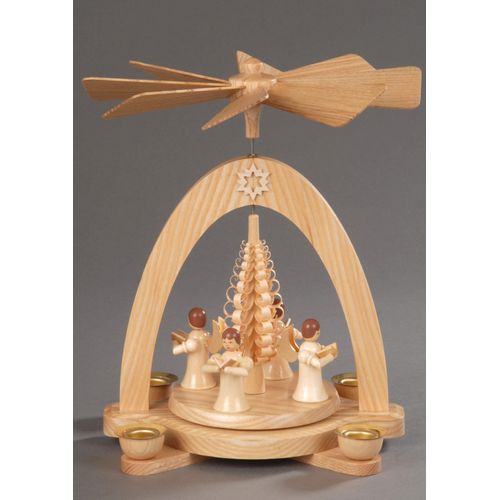 Weihnachtspyramide ALBIN PREISSLER "4 Engel mit Spanbaum, Handwerkskunst aus dem Erzgebirge", beige (natur), B:13cm H:20cm T:17cm, Holz teilmassiv, Weihnachtspyramiden, Weihnachtspyramide, Weihnachtsdeko aus Holz