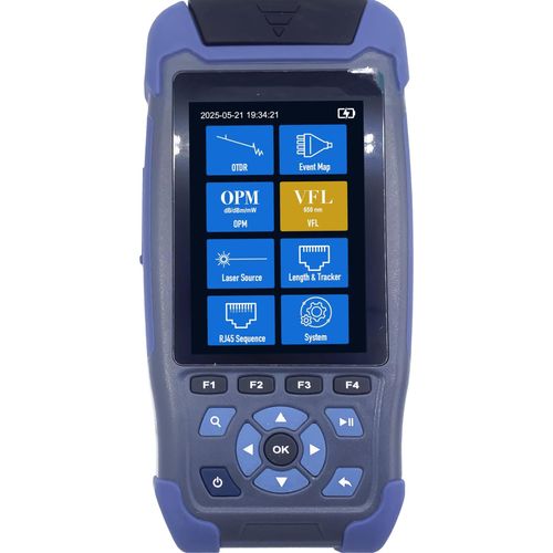 Elfcam - FTTH OTDR Mit Deutscher Sprache, Tragbares 4-In-1 Glasfaser-Tester Mit VFL, OPM & OLS, 1310/1550 Nm 24/22 dB, SC/APC, Bis 60 Km