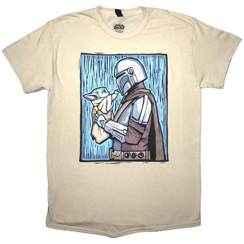 Star Wars Unisex volwassen The Mandalorian Holding Grogu T-Shirt (Wit)
