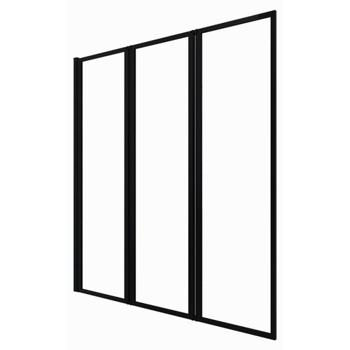 Badewannenfaltwand 125×143 cm, 3-tlg. Faltwand, Schwarz, Aluminium, ESG