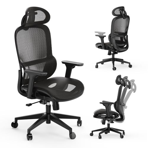 SENSE7 Neyo Ergonomischer Bürostuhl Schreibtischstuhl Schwarz Voll-Mesh 3D-Armlehnen Kopfstütze Synchronmechanik Homeoffice Chefsessel 140 kg