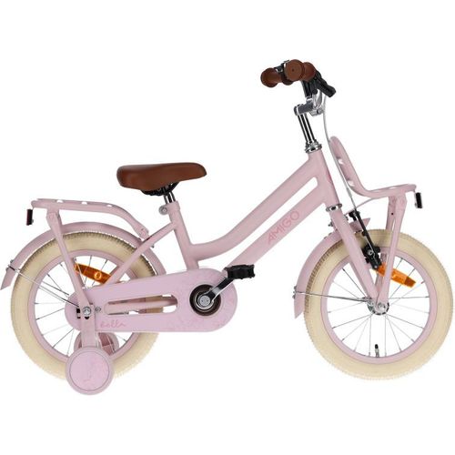 AMIGO Kinderfahrräder Mädchen Bella 14 Zoll Mädchen Rücktrittbremse Rosa
