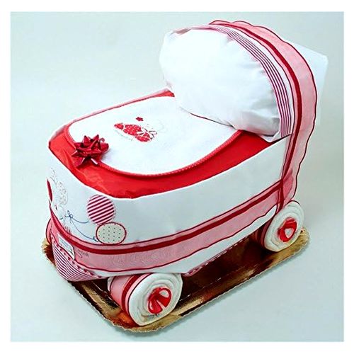 Windeltorte in Form eines Wagens in Rot für die Babyshower