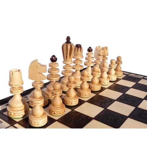 Schach Schachspiel SET Schachbrett 55 x 55 cm Holz Neu Geschnitzt braun groß