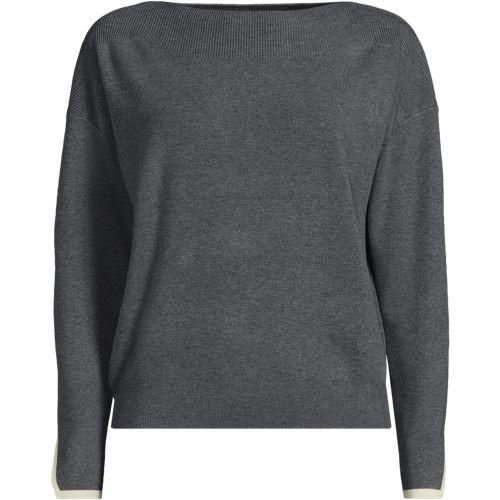 Feinstrick-Pullover mit U-Boot-Ausschnitt für Damen, Damen, size: regular, Grau, Polyester/Viskose/Polyester-Mischung, by Lands' End