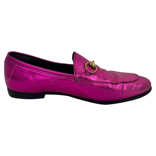 Gucci Jordaan Horsebit Loafers in Metalen Roze Leer