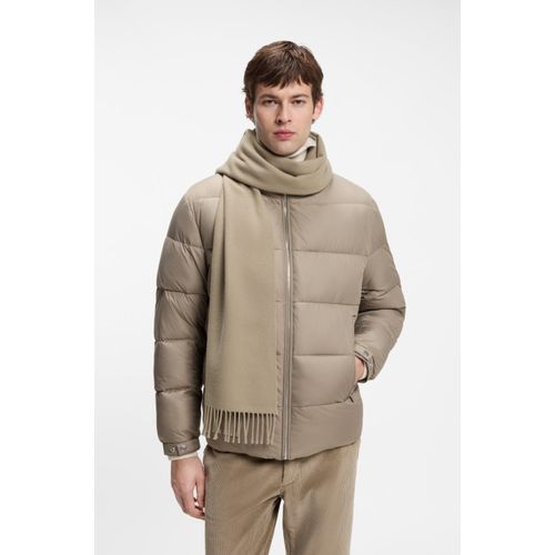 Wollschal BOSS "Naster 35*180", Herren, beige (open braun 248), Strick, Wolle, unifarben, Modetücher, mit gedrehten Fransen, aus Wolle, Lederlabel, Premium Quality