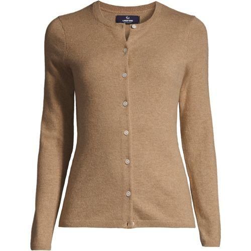 Kaschmir-Cardigan mit rundem Ausschnitt in Petite-Größe, Damen, size: petite, Braun, Kaschmir, by Lands' End