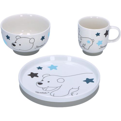 Kindergeschirr-Set STERNTALER "Eisbär Elia", Kinder, Gr. 3 Stk., weiß, Porzellan, Silikon, Geschirr-Sets