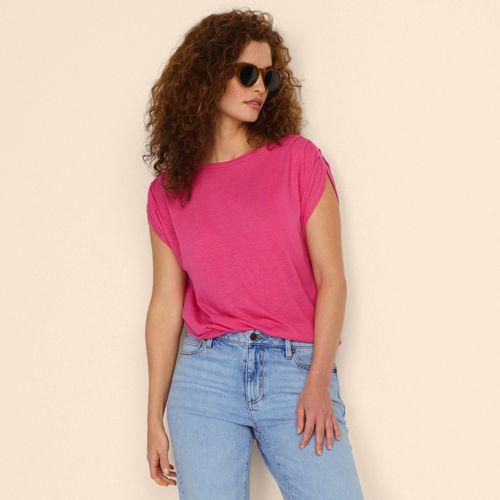 Shirt aus Leinenmix mit U-Boot-Ausschnitt für Damen, Damen, size: regular, Pink, Leinen/Viskose, by Lands' End