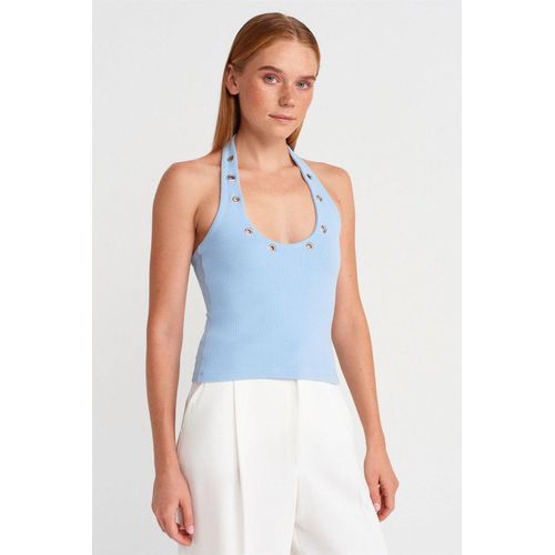 Korte Halterribbelblouse met Steendetail