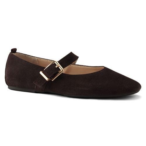 Riemchenballerinas aus Veloursleder, Damen, size: regular, Braun, Rauleder, by Lands' End