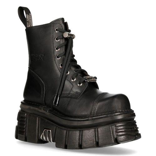 New Rock zwart lederen gevechtstorenlaarzen - M-NEWMILI083-S21