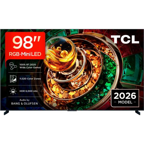 TCL Mini-LED-Fernseher "98RM9LX1", Energieeffizienz: F (A-G), bunt (schwarz), 98 ″, Fernseher, Apple Airplay 2, 6.000 nits HDR, Audio von Bang & Olufsen