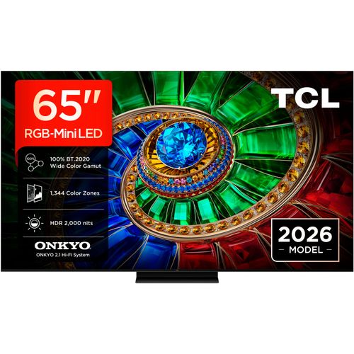 TCL Mini-LED-Fernseher "65RM7LX1", Energieeffizienz: E (A-G), schwarz, 65 ″, Fernseher, Apple Airplay 2, 2.000 nits HDR, 100 % BT.2020, ONKYO 2.1