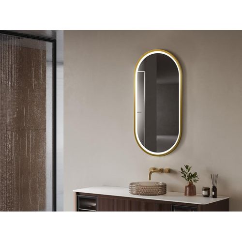SAT Aurum Badspiegel mit umlaufender LED 40x80 cm Gold gebürstet