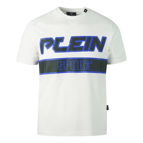 Plein Sport Blauwe Blok Logo Witte T-shirt