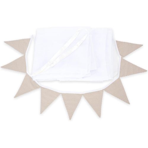 Deko-Set für Hausbetten mit 2 Betthimmeln und Wimpelkette (Beige Punkte)