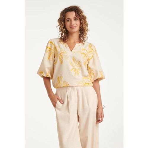 Smashed Lemon Top met geel en wit bloemenborduursel |