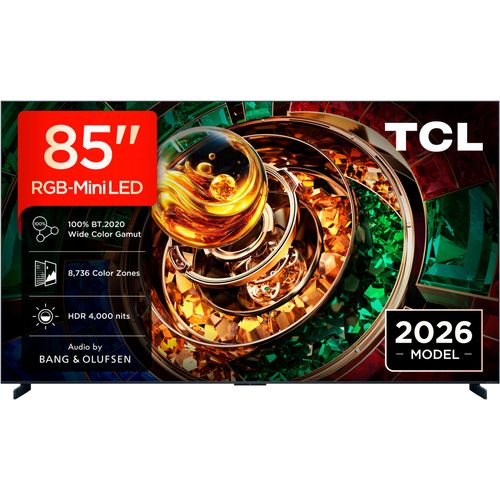 TCL Mini-LED-Fernseher "85RM9LX1", Energieeffizienz: F (A-G), schwarz, 85 ″, Fernseher, Apple Airplay 2, 6.000 nits HDR, Audio von Bang & Olufsen