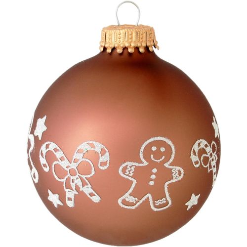 Weihnachtsbaumkugel KREBS GLAS LAUSCHA "CBK00046, Weihnachtsdeko, Christbaumschmuck, Christbaumkugeln Glas", braun (braun, weiß), Ø:7cm, Glas, Weihnachtsbaumkugeln, aus Glas, mit Weihnachts-Motiv