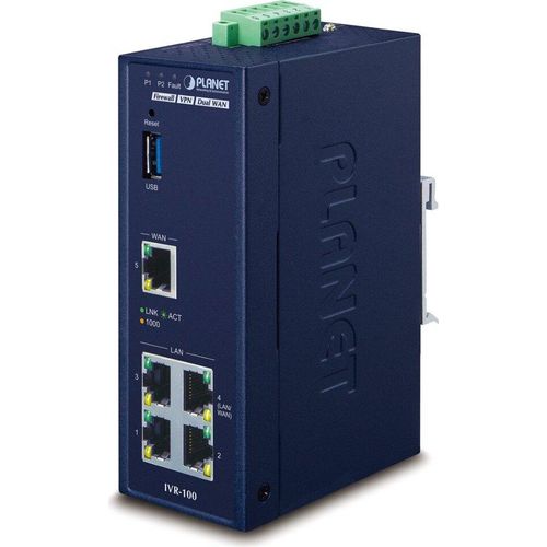 PLANET IVR-100, 60 Benutzer, 10/100/1000Base-T(X), IEEE 802.3, IEEE 802.3u, IEEE 802.3ab, IEEE 802.1Q, 3DES, 128-bit AES, 192-bit AES, 256-bit AES, AES, DES, IPv4, IPv6, TCP/IP, UDP, ARP, HTTP, HTTPS, NTP, DNS, PLANET DDNS, PLANET Easy DDNS, DHCP,..., Gleichstrom