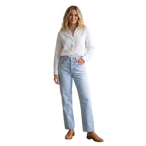 Levis Damesjeans met hoge taille en rechte pijpen, met ribpatroon op de borstkas (Ojai Shore)