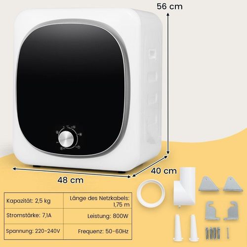Mini Wäschetrockner 2.5KG mit 5 Programme bis zu 69 Ablufttrockner Trockner 800W