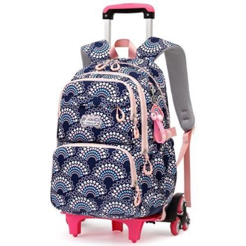 Kinderrucksack mit Rollen 16 Zoll für Mädchen ab 8 Jahren, 6 Räder, Dunkelblau