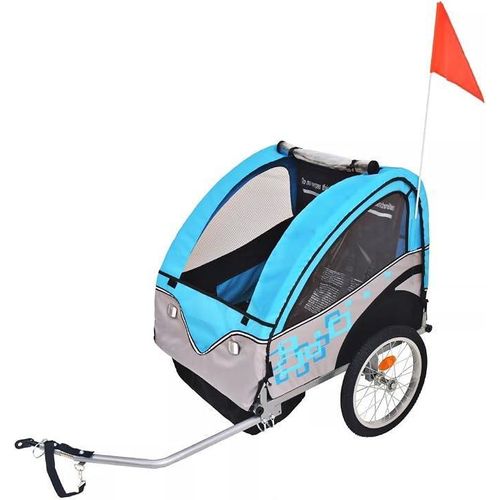 Baby Fahrradanhänger, Fahrrad Anhänger, Babywagen, Babyanhänger, Babyfahrradanhänger, Grau und Blau 30 kg