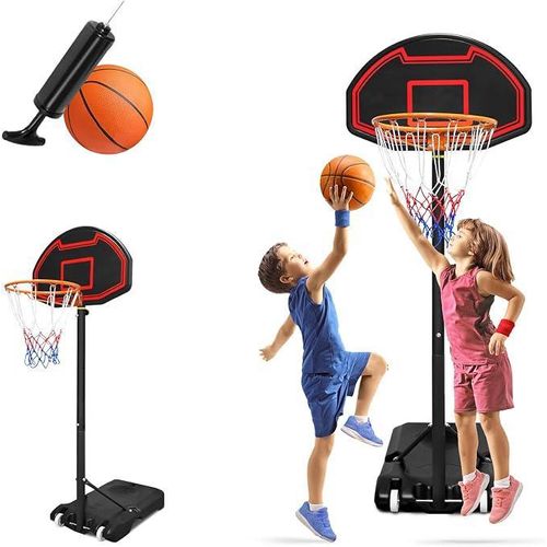 Basketballkorb Für Kinder, 156–208cm Höhenverstellbar Basketballständer, Transportable Basketballständer Mit Rollen, Basketballkorb Indoor Outdoor Mit 2 Basketballnetzen und 1 Basketball