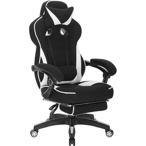 Famanu Gamingstuhl mit Kopfstütze und Fußstütze - Weiß