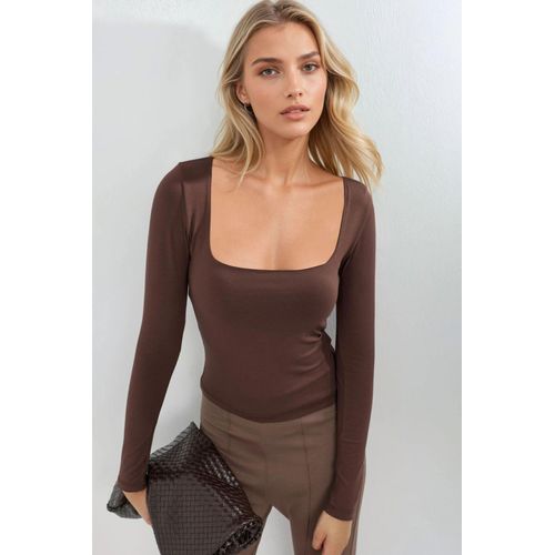 Aangepaste Blouse met Lange Mouwen en Vierkante Kraag
