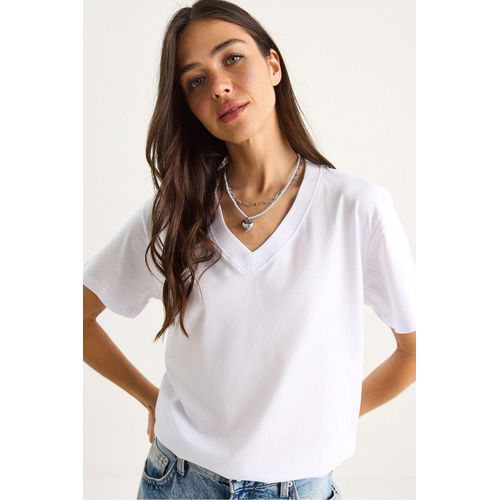 Comfort Fit V-hals Gekamd Katoenen T-Shirt
