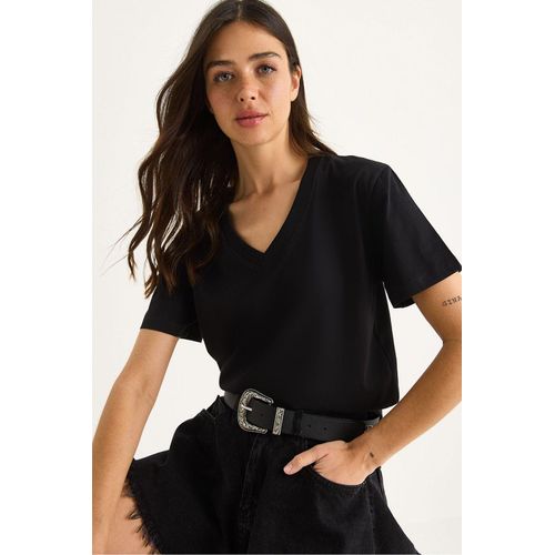 Comfort Fit V-hals Gekamd Katoenen T-Shirt